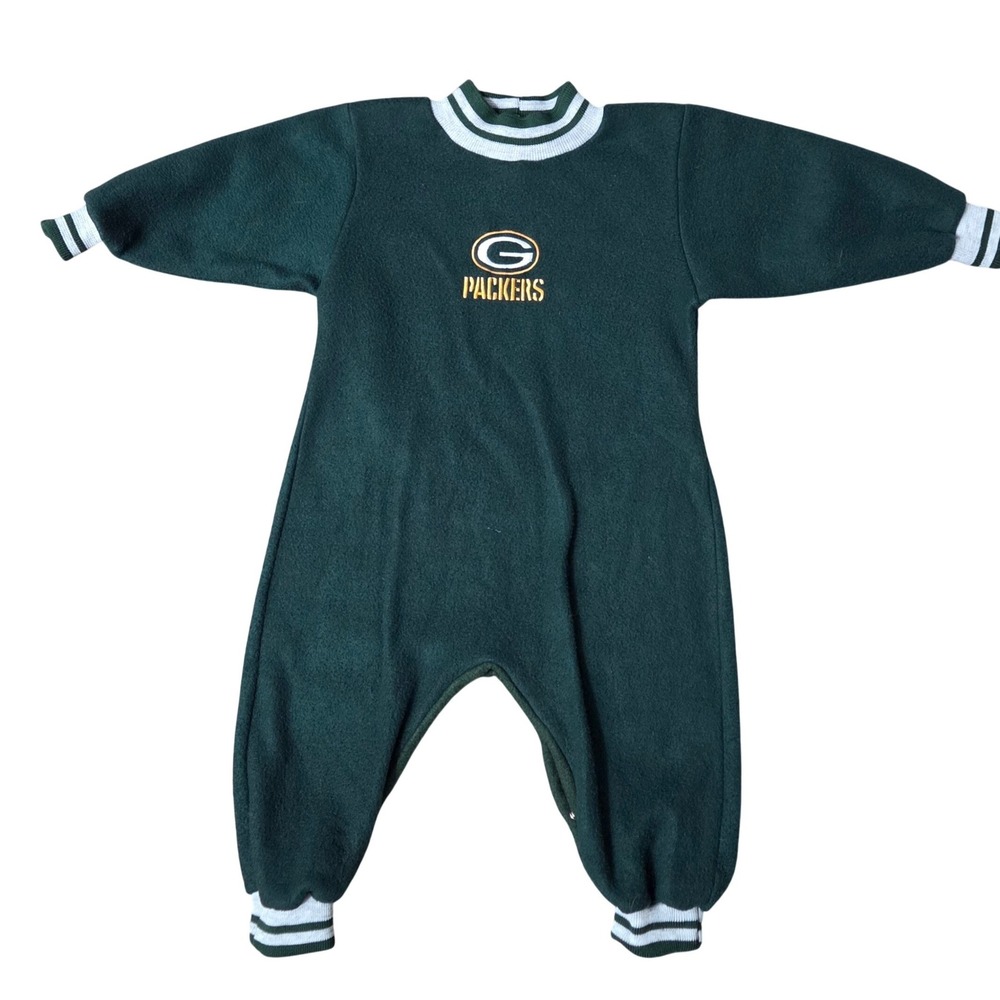Vintage Green Bay Packers Fleece Romper Infant Baby 12 Months Brandon Sportswear